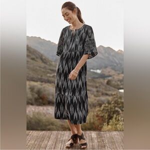 J. Jill Elements Black and grey Striped Midi Dress Medium